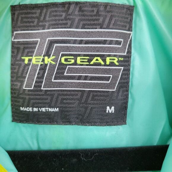 Tek Gear Puffer Vest M Chartreuse Quilted Contrasting Hood Zip Pockets Gorpcore - Picture 12 of 12